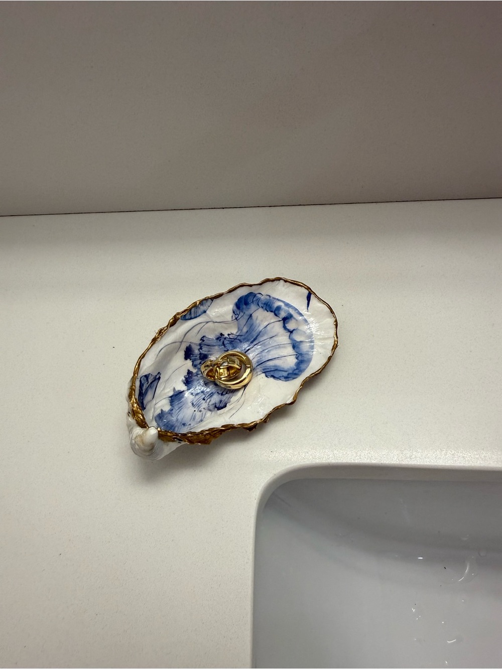 Handmade Oyster Jewelry Dish with Gold Leaf Dipped Edge